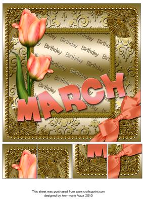 March Tulips Gold Birthday 8inch Picture Sheet