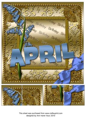 April Bluebells Gold Birthday 8inch Picture Sheet
