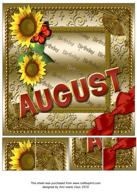 August Sunflower Gold Birthday 8inch Picture Sheet