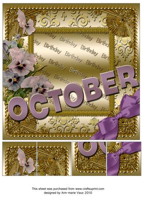 October Pansy Gold Birthday 8inch Picture Sheet