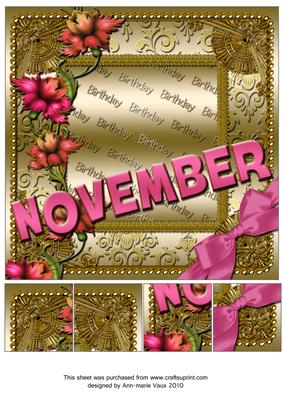 November Flowers Gold Birthday 8inch Picture Sheet