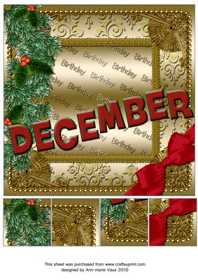 December Winter Gold Birthday 8inch Picture Sheet