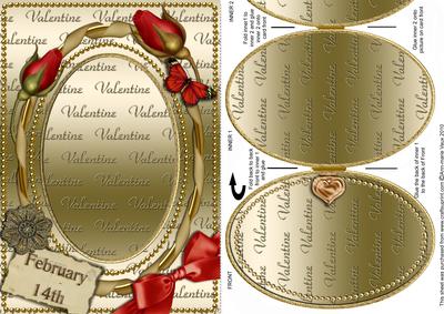 Gold Plain Red Rose Valentine A5 Locket Card Front