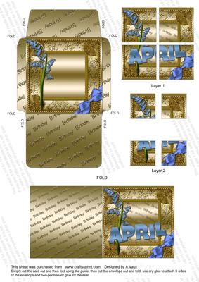 April Bluebell Birthday Card Envelope 4 Corner Stacker Aio