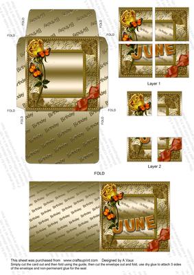 June Rose Birthday Card Envelope 4 Corner Stacker Aio