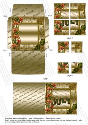 July Lily Birthday Card Envelope 4 Corner Stacker Aio