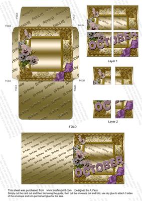 October Pansy Birthday Card Envelope 4 Corner Stacker Aio