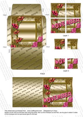 November Floral Birthday Card Envelope 4 Corner Stacker Aio