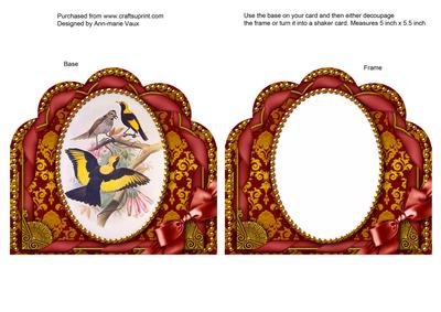 Vintage Birds 2 Ornate Scalloped Card Front and Frame