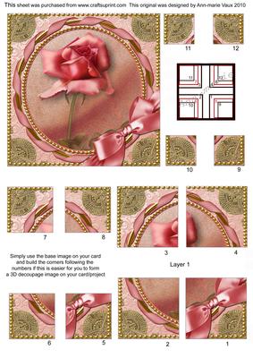 Pink Roses Gold 4 Corner Stacker Card Front