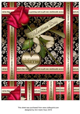 Red Rose Valentine Black Damask 8in Picture Sheet