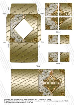 Gold 100th Birthday Card Envelope 4 Corner Aio