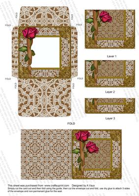 Coffee Pink Rose Lace Card Envelope Bottom Stacker Aio