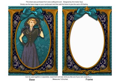 Teal Lady Ornate 7x5inch Picture Card Front and Frame
