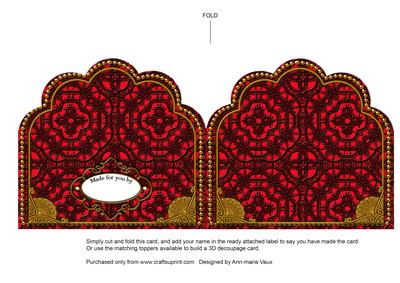 Red Chocolate Lace Ornate Scalloped Folded Card