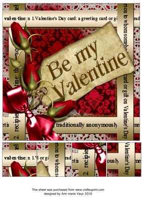 Be My Valentine Red Rose 8in Picture Topper Card Front