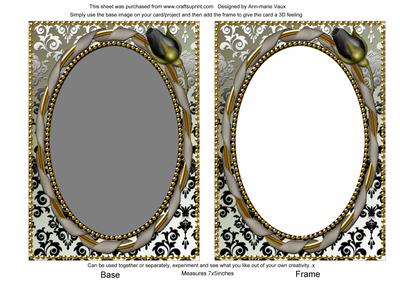 Black Silver Single Bud 7x5in Card Base and Frame
