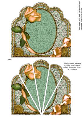 Green Peach Rose Lace Ornate Scallop Deco Stacker
