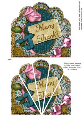 Pink Teal Rose Thanks Ornate Scallop Deco Stacker