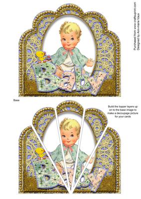Baby Boy Blue Ornate Scallop Deco Stacker