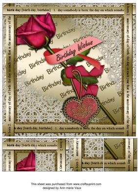 Birthday Wishes Red Rose 8inch Picture Sheet