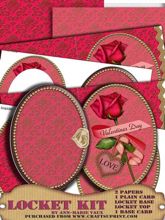 Pink Rose Damask Valentine A5 Locket Card
