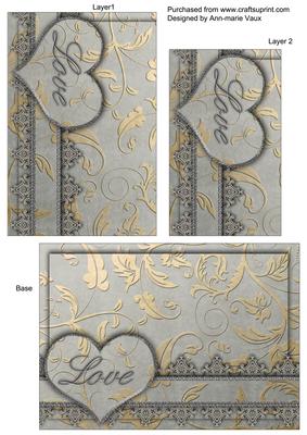 Silver Grey Lace Love 7x5in One Corner Stacker