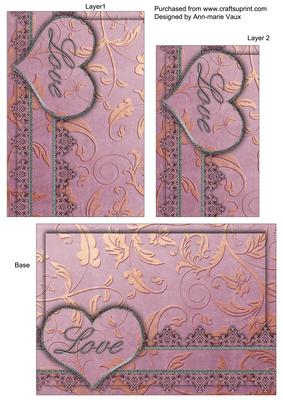 Silver Pink Lace Love 7x5in One Corner Stacker