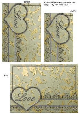 Silver Green Lace Love 7x5in One Corner Stacker