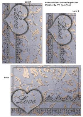 Silver Blue Lace Love 7x5in One Corner Stacker