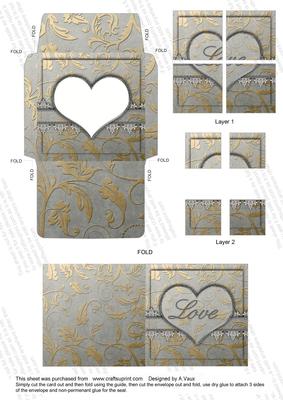 Silver Lace Love 3in Mini Card Envelope 4 Corner Stacker Aio