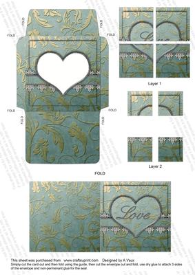 Aqua Lace Love 3in Mini Card Envelope 4 Corner Stacker Aio