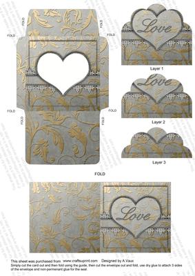 Silver Lace Love Card Envelope Scallop Bottom Stacker Aio