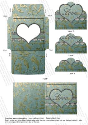 Aqua Lace Love Card Envelope Scallop Bottom Stacker Aio
