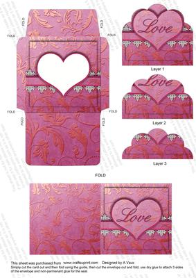 Pink Lace Love Card Envelope Scallop Bottom Stacker Aio