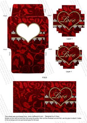 Red Lace Love Mini Card Envelope Block Shaped Stacker Aio