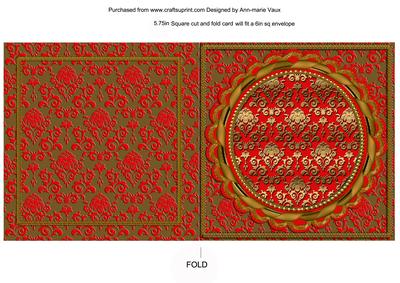 Red Gold Square Fold Round Scallop Card