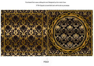 Black Gold Square Fold Round Scallop Card