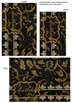 Black Gold Birthday Fancy One Corner 7x5in Stacker