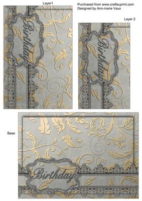 Silver Grey Birthday Fancy One Corner 7x5in Stacker