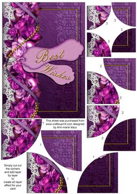 Purple Roses Best Wishes 7x5inch All 4 Corner Stacker