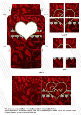 Red Lace Love Card Envelope 4 Corner Stacker Aio