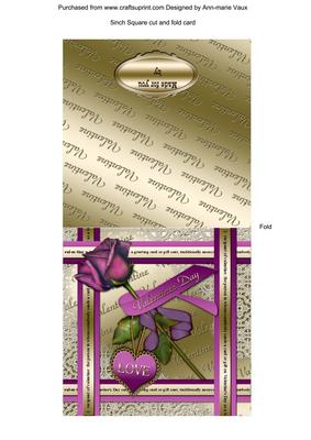 Purple Rose Valentine 5inch Cut and Fold Portriat Card