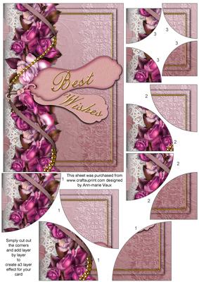 Best Wishes Pink Roses 7x5inch All 4 Corner Stacker