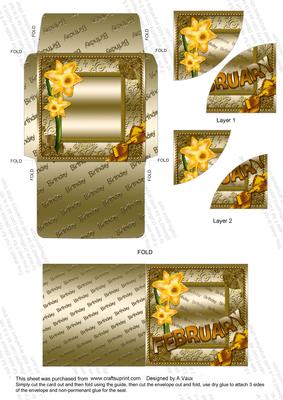 February Daffs Birthday Card Envelope Duo Corner Stacker Aio