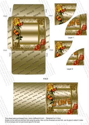 June Roses Birthday Card Envelope Duo Corner Stacker Aio