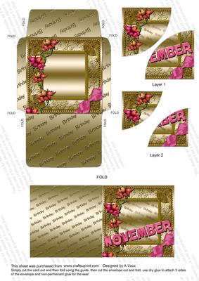 November Floral B'day Card Envelope Duo Corner Stacker Aio