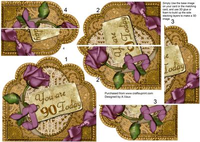 You Are 90 Purple Rose Ornate Scalloped Side Stacker