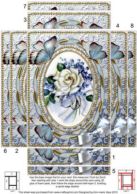 White Roses Butterfly 7x5in Spiral Edge Stacker
