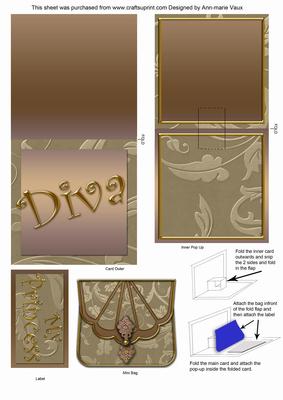 Coffee Floral Bag Diva Mini 3D Pop-up Card